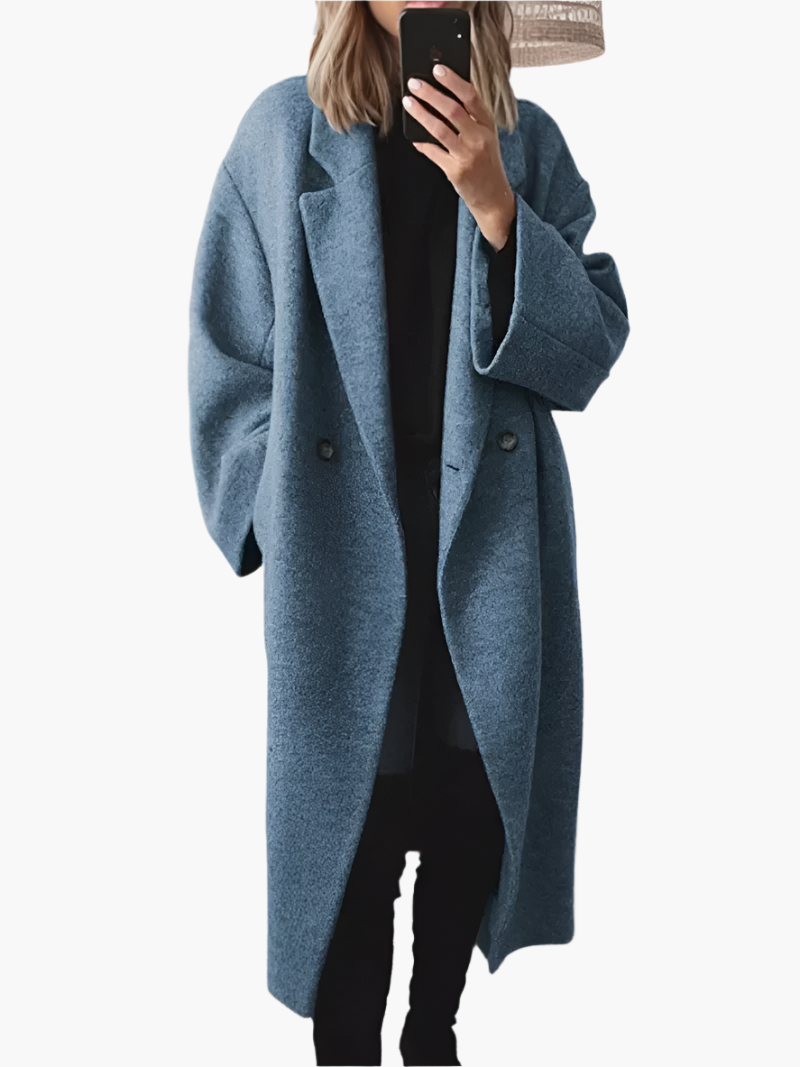 Women's Classic Long Winter Overcoat, Oversized Elegant Double-Breasted Coat for Autumn & Winter