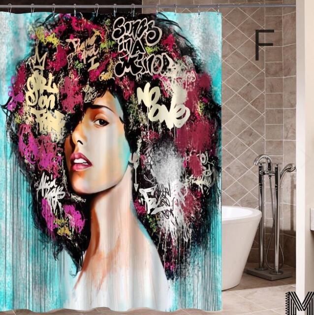Iris – Douchegordijn met Graffiti Kunst van een Afrikaanse Meisje