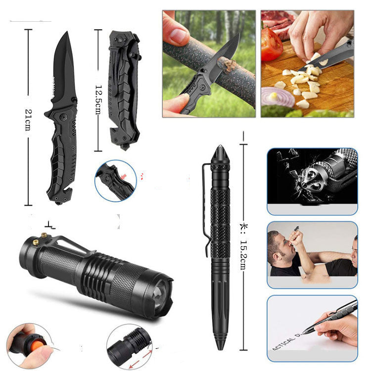 14-in-1 Survivalpakket met Tactisch Mes, Zaklamp, Kompas, EHBO en Meer – Outdoor Noodpakket voor Avonturiers