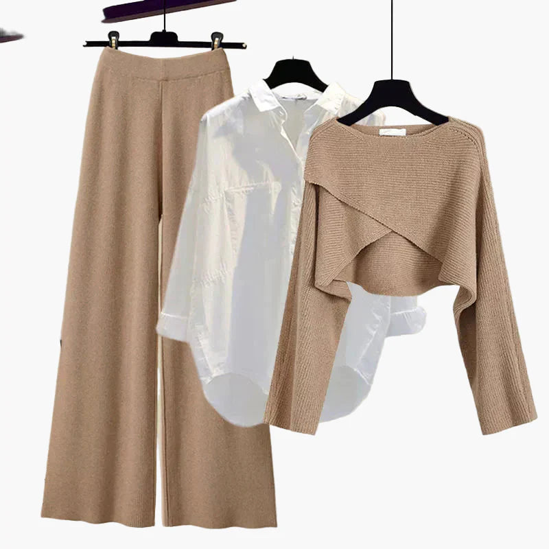 Women's Three-Piece Long Sleeve Casual Set – Modern Relaxed Outfit for Home or Outings