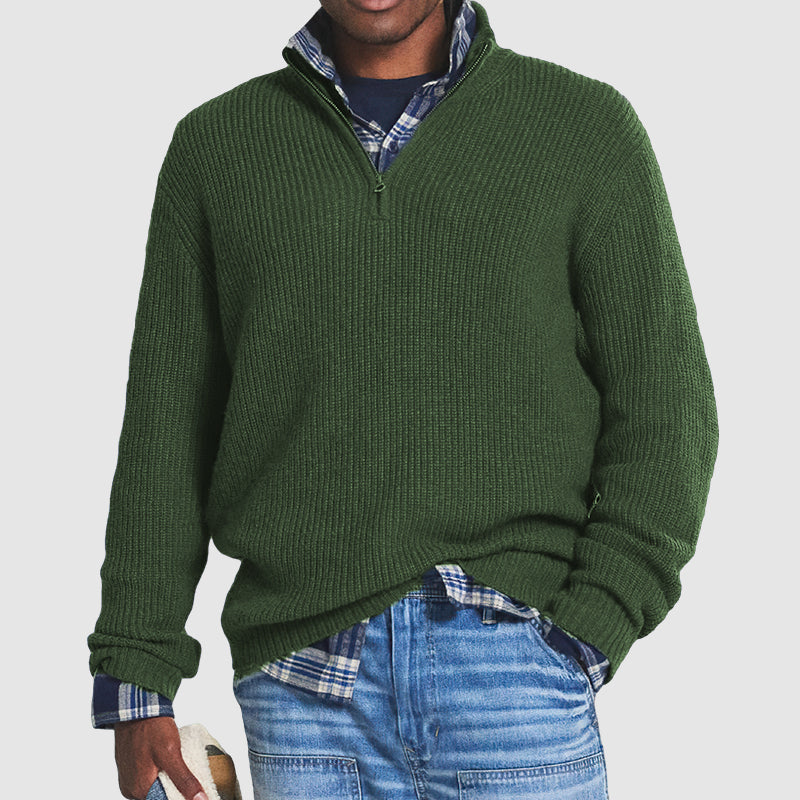 Men's Quarter-Zip Ribbed Knit Business Casual Sweater