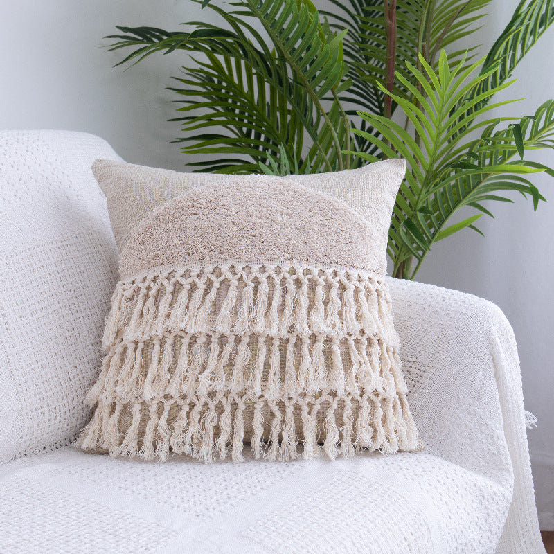 Solace – Tufted Throw Pillow met Marokkaanse Franje