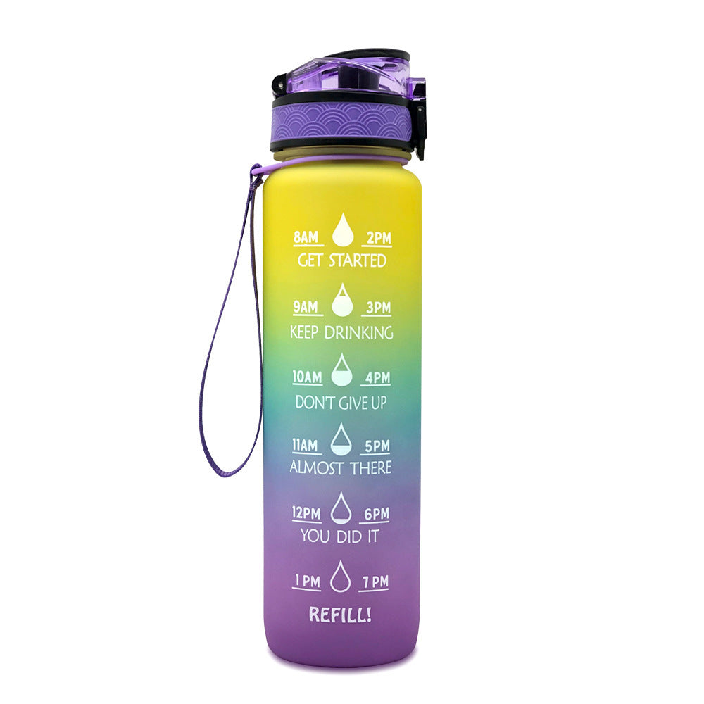 1L Motiverende Drinkfles met Tijdmarkeringen – Lekvrije BPA-vrije Tritan Sportfles – Kleurovergang Design