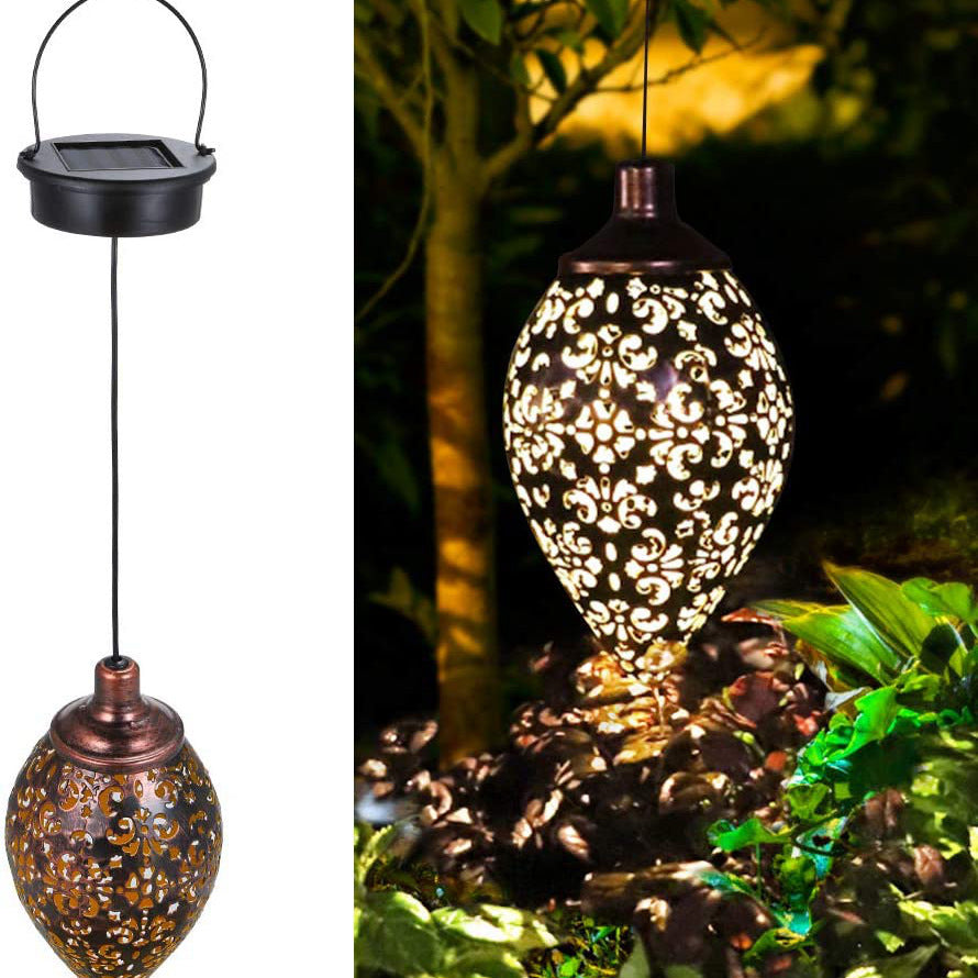 Zonnelantaarn Hanglamp met Warm Wit LED – IP55 Waterdicht | Decoratieve Tuinverlichting in Metaal | Tot 8 Uur Brandtijd