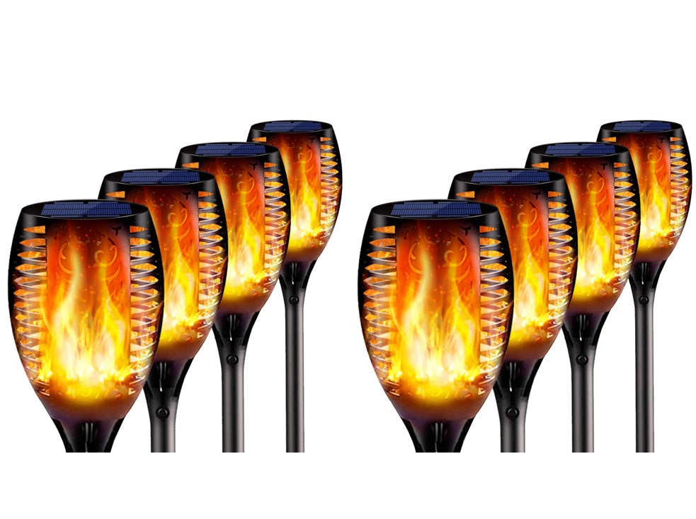 Zonne-oplaadbare Vlammende Tuinfakkels – LED Tiki Lampen, IP65 Waterdicht, Metaal (1/4/8 Stuks)