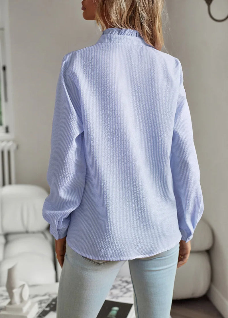 Women's Ruffle Button-Down Casual Shirt – Elegant Everyday Blouse