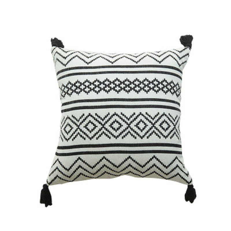 Elysia – Geometrisch Chenille Kussen met Jacquard Kwastje