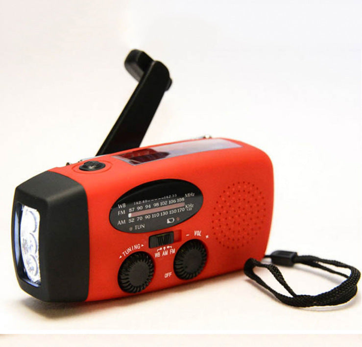 Zonne-oplaadbare Noodradio met Zaklamp – USB, Dynamo, LED Verlichting – Rood