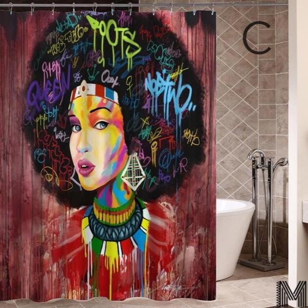 Iris – Douchegordijn met Graffiti Kunst van een Afrikaanse Meisje