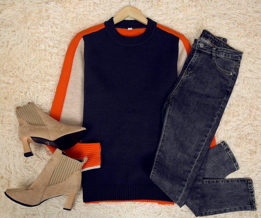 Women's Modern Urban Striped Pullover Sweater - Slim Fit, Graphic Colorblock Style