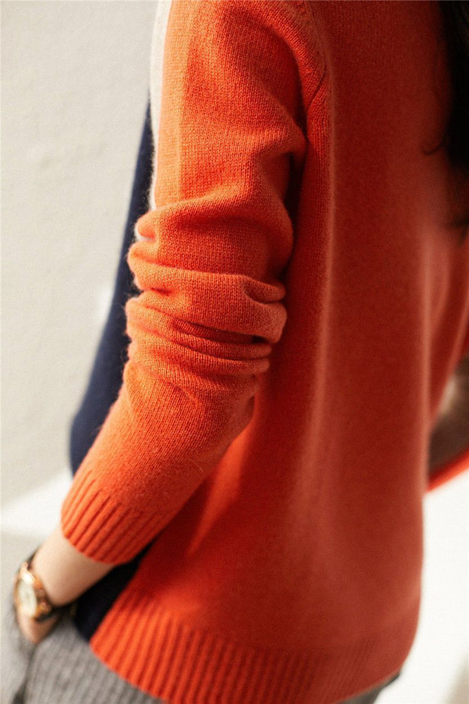 Women's Modern Urban Striped Pullover Sweater - Slim Fit, Graphic Colorblock Style