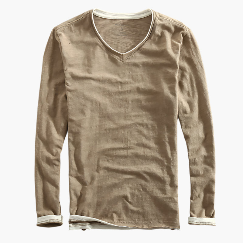 Men's Long Sleeve V-Neck Layered Illusion Smart-Casual Shirt