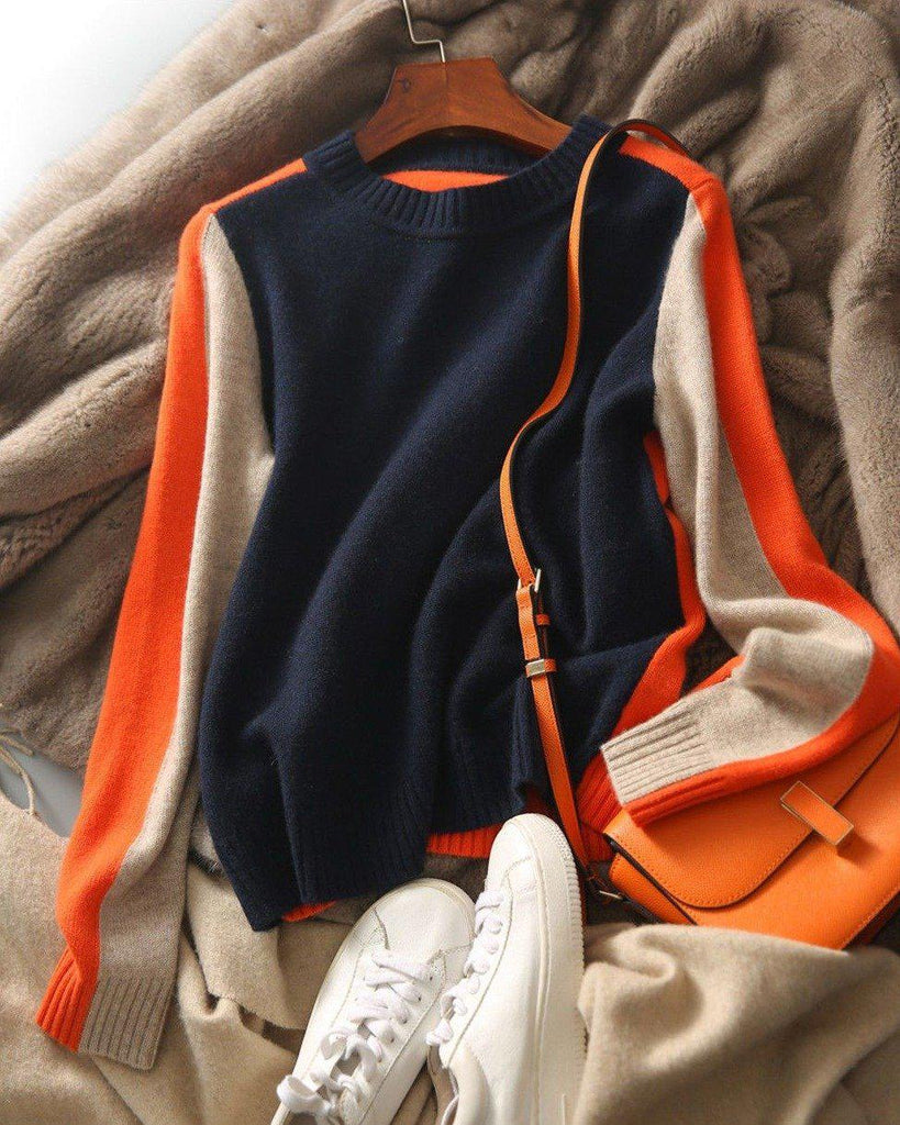 Women's Modern Urban Striped Pullover Sweater - Slim Fit, Graphic Colorblock Style