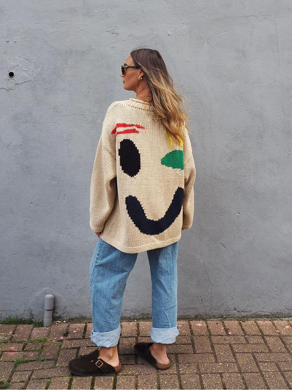 Women's Artistic Graphic Knit Jumper Casual Relaxed Fit Sweater