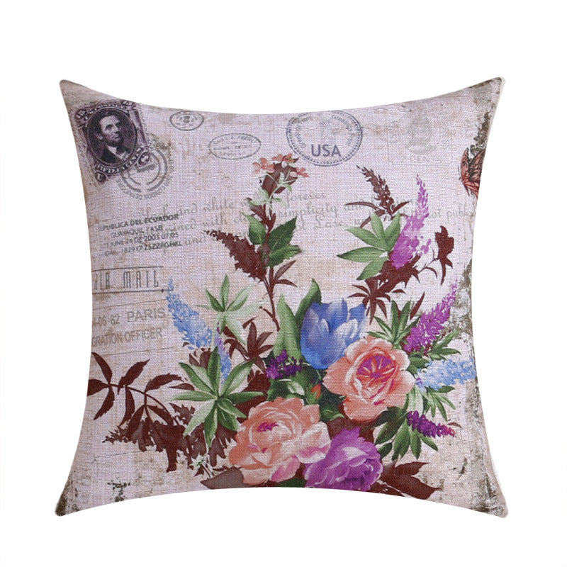 Odette – Retro Decoratieve Kussenhoes met Parijs Eiffel Toren en Bloemen