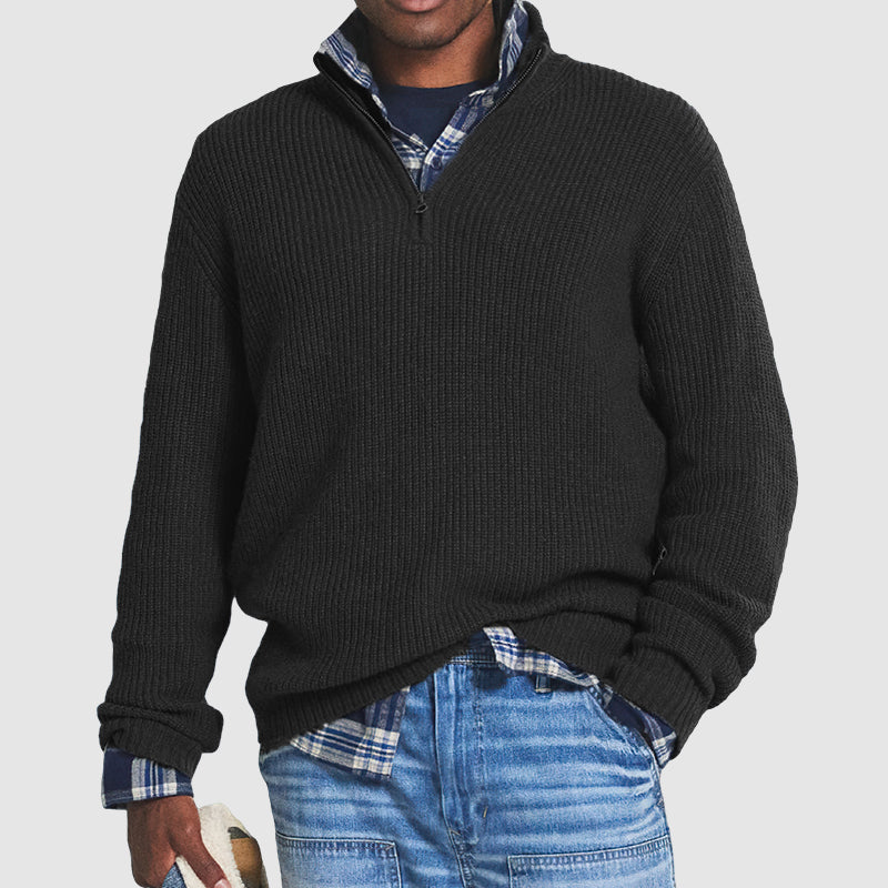 Men's Quarter-Zip Ribbed Knit Business Casual Sweater