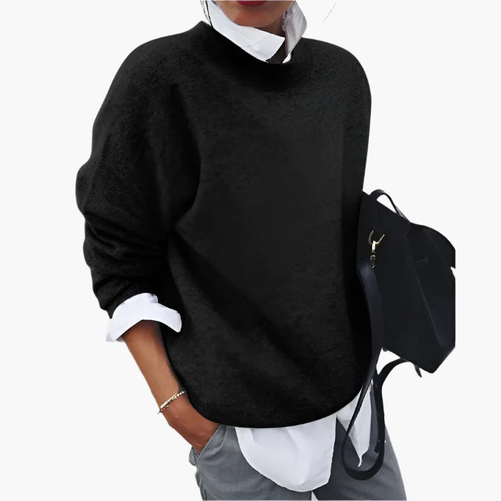 Women's Relaxed Fit Crew Neck Sweater – Casual Elegant Pullover Top