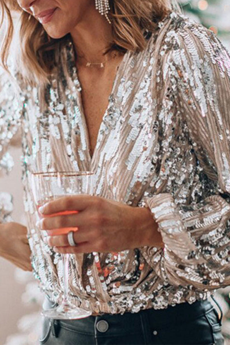 Women's Sequin Wrap Blouse Elegant Party Top