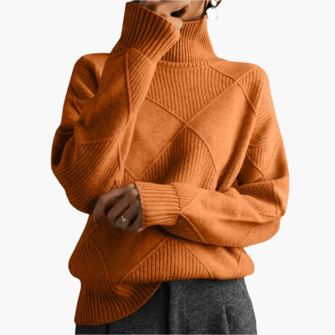 Women's Elegant Casual Turtleneck Sweater with Geometric Knit Design