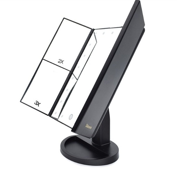 Orion – Driezijdige Opvouwbare Vergrotende Make-up Spiegel met Lamp