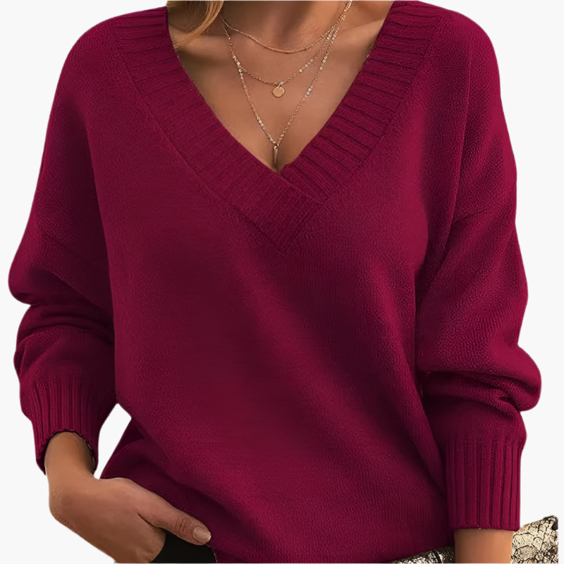 Women's Chic V-Neck Long Sleeve Sweater for Everyday Elegance