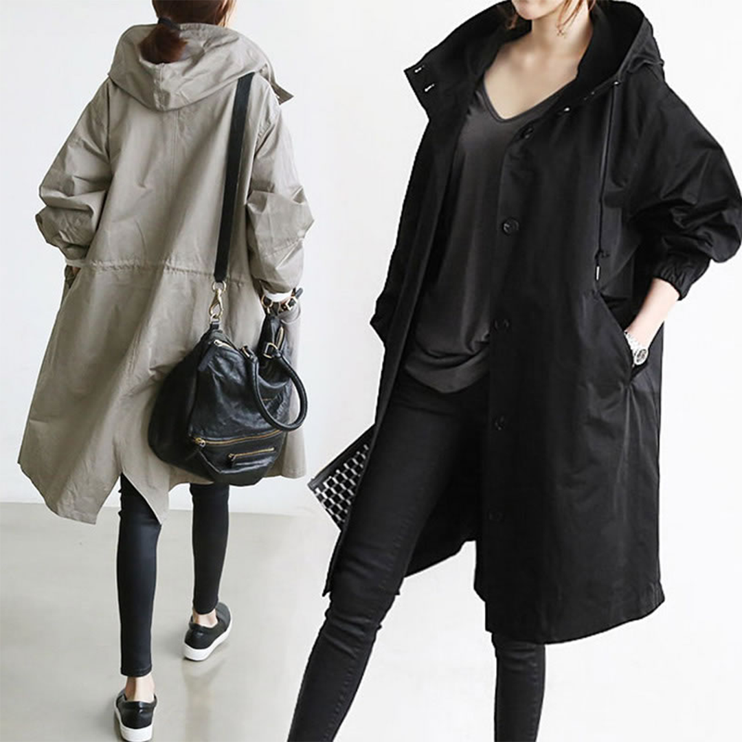 Women's Long Hooded Waterproof Trench Coat – Stylish Everyday Rain Jacket