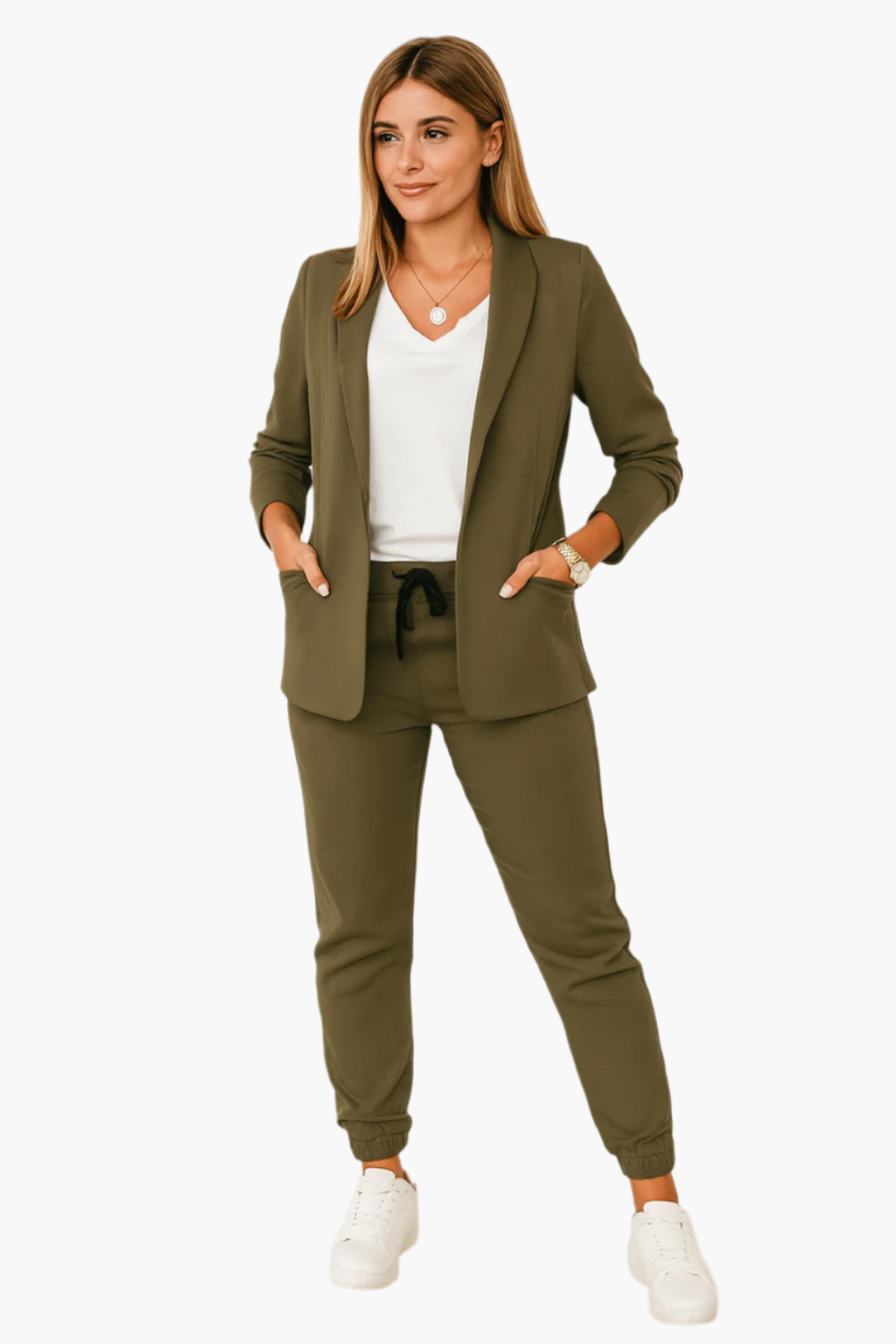 Women's Modern Blazer and Jogger Pants Suit Set – Stylish Business Casual Outfit