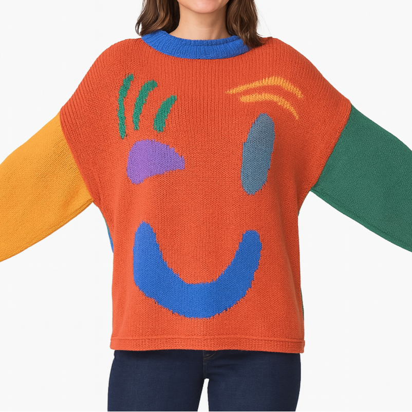 Women's Artistic Graphic Knit Jumper Casual Relaxed Fit Sweater
