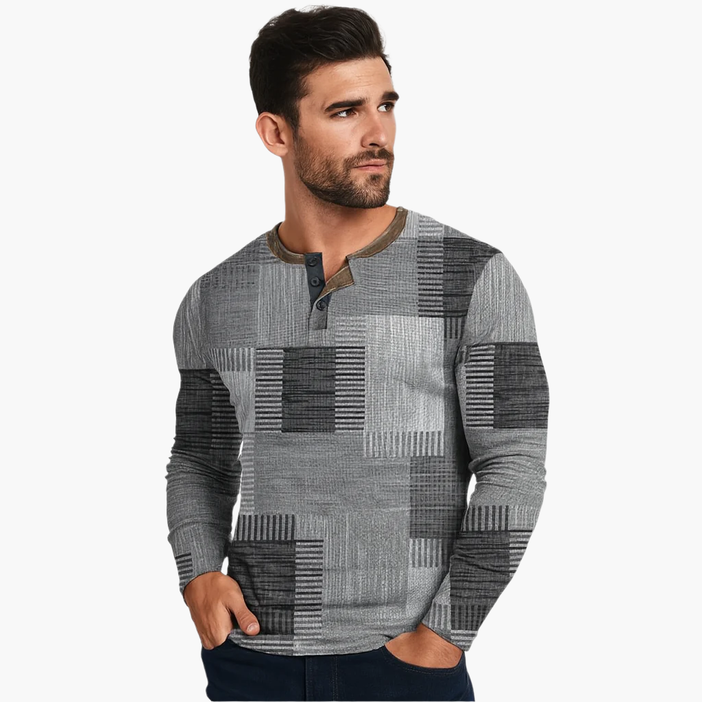 Men's Patchwork Casual Knit Sweater – Stylish Autumn & Winter Henley Pullover
