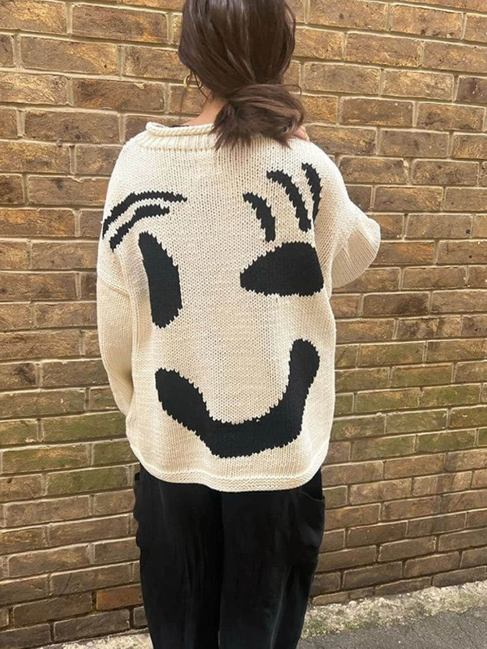 Women's Artistic Graphic Knit Jumper Casual Relaxed Fit Sweater