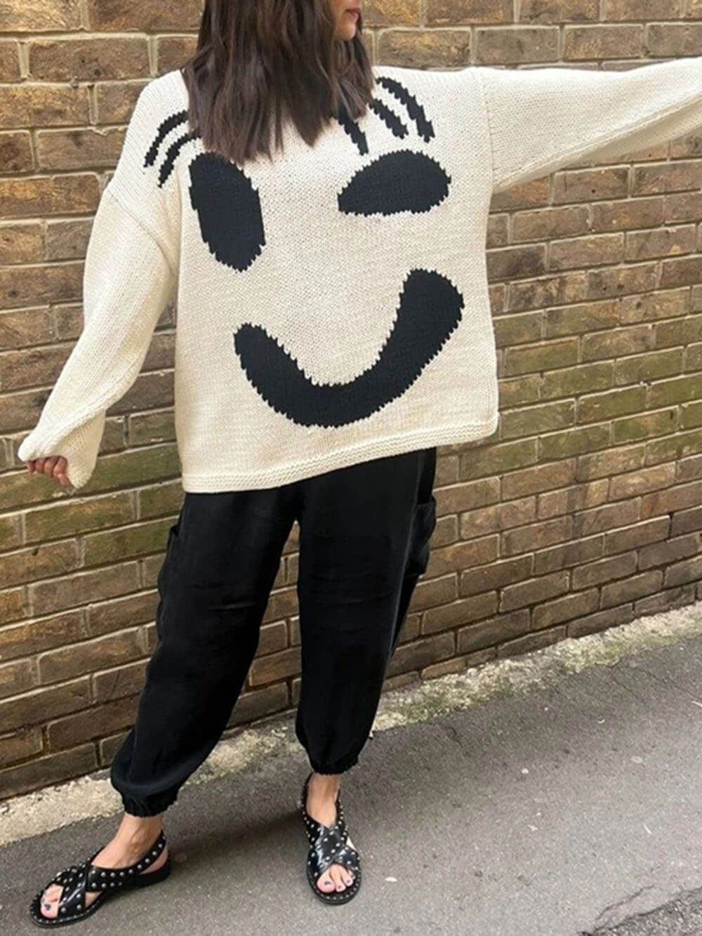 Women's Artistic Graphic Knit Jumper Casual Relaxed Fit Sweater