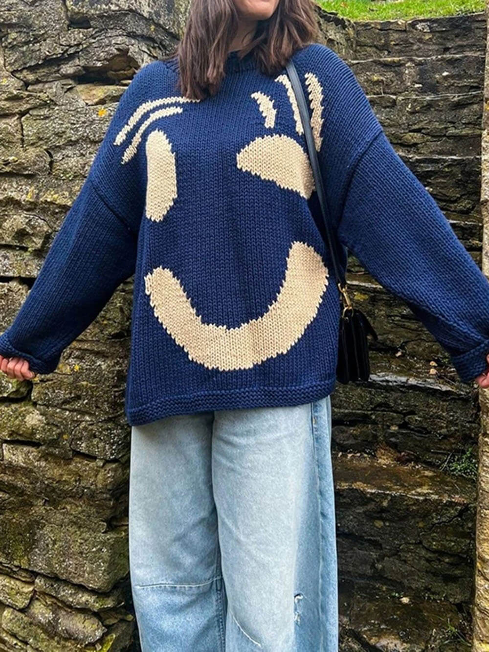 Women's Artistic Graphic Knit Jumper Casual Relaxed Fit Sweater