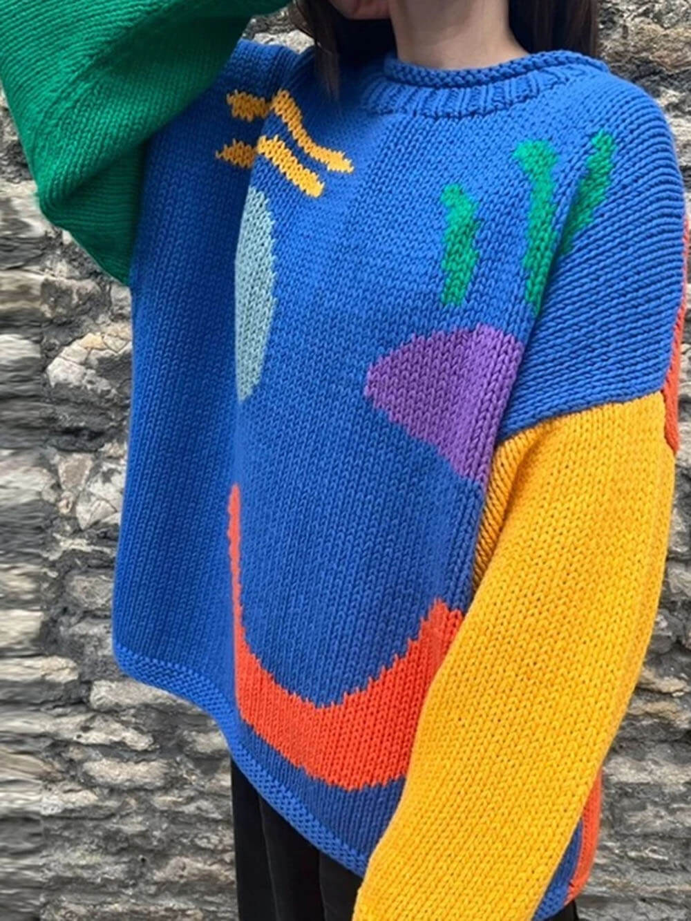 Women's Artistic Graphic Knit Jumper Casual Relaxed Fit Sweater