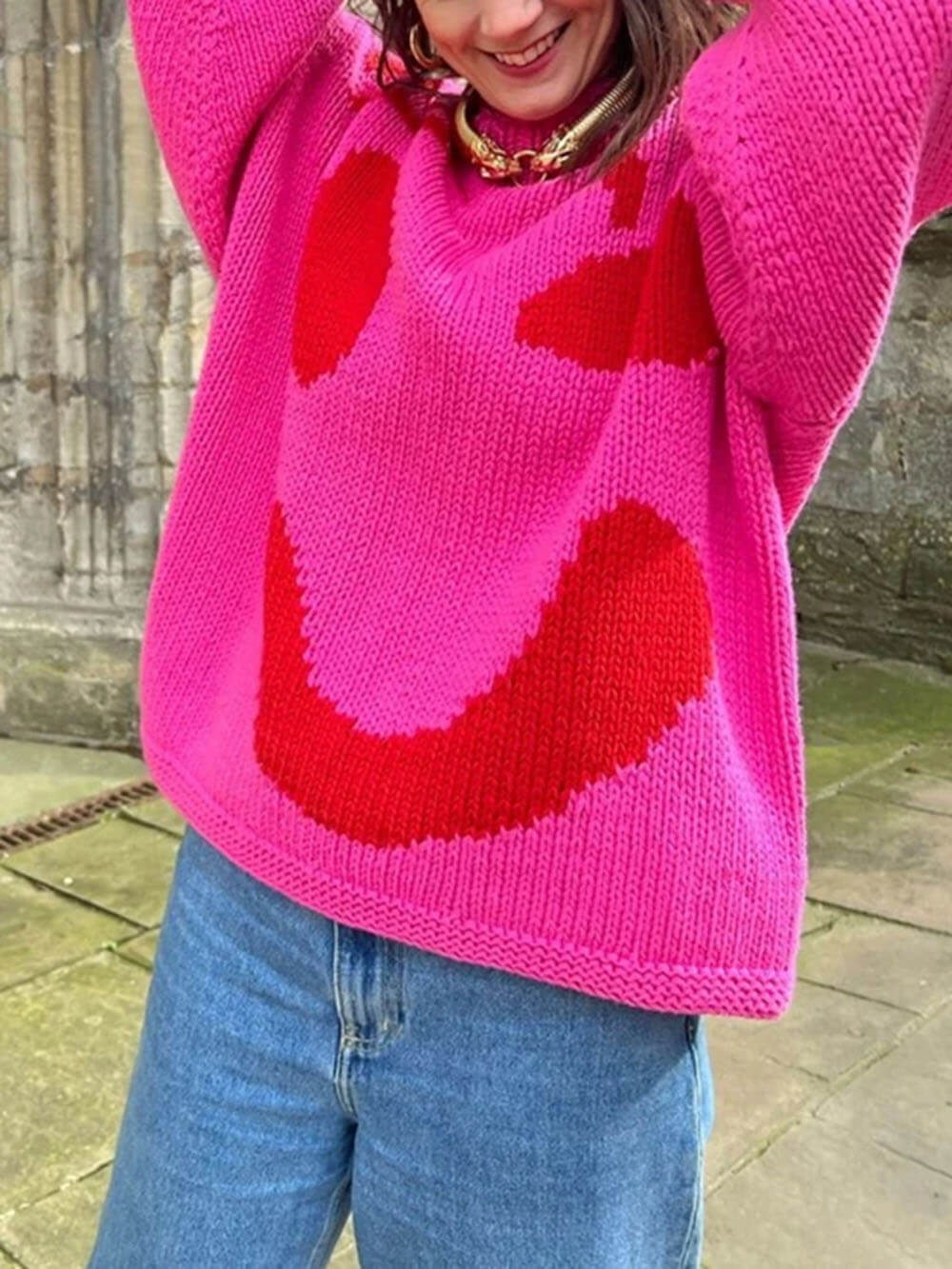 Women's Artistic Graphic Knit Jumper Casual Relaxed Fit Sweater