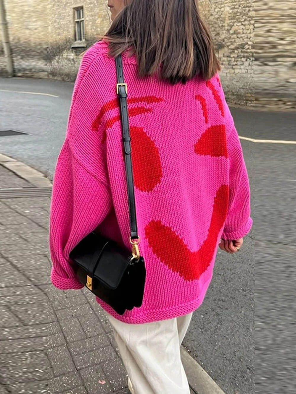 Women's Artistic Graphic Knit Jumper Casual Relaxed Fit Sweater