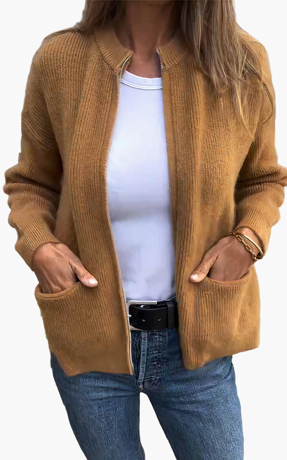 Women's Casual Zip-Up Cardigan Jacket – Stylish Everyday Knitwear