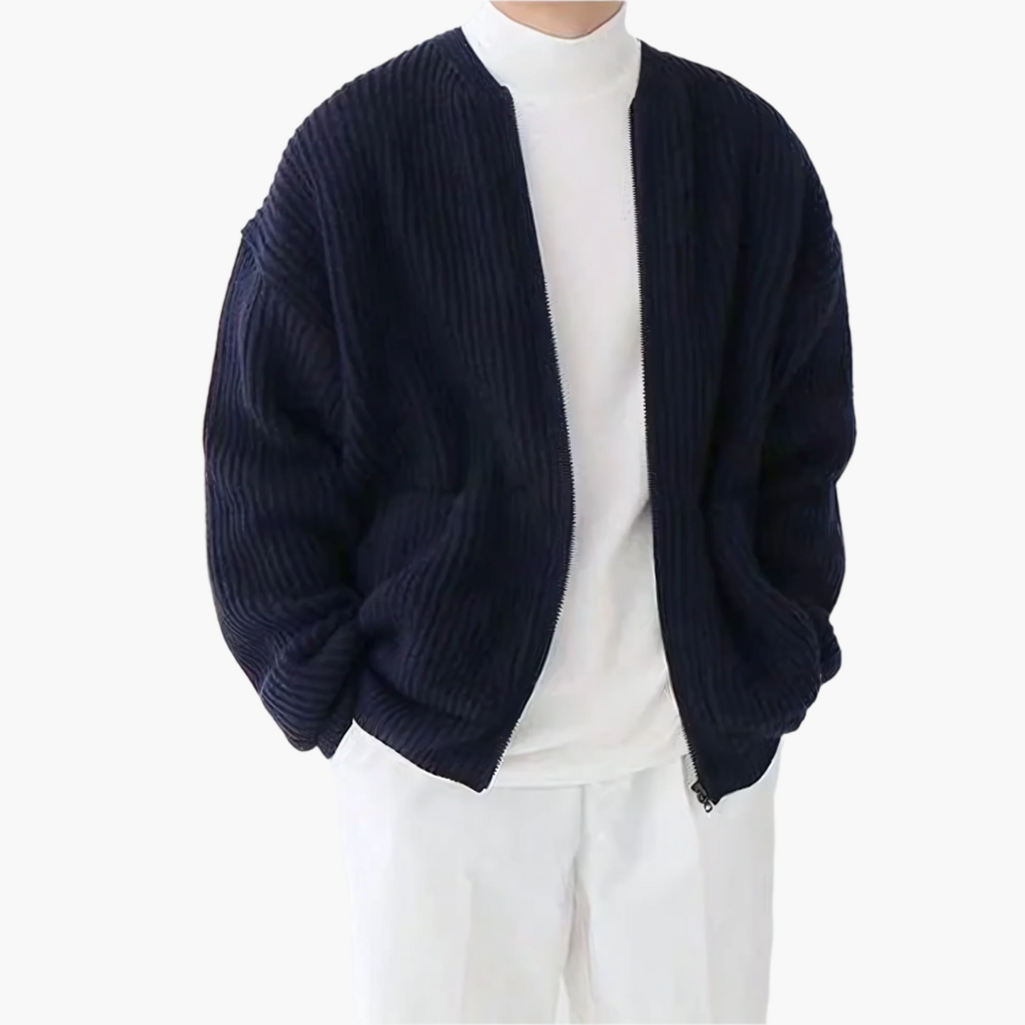 Men's Minimalist Cardigan Zip-Knit Casual Sweater for Everyday Style