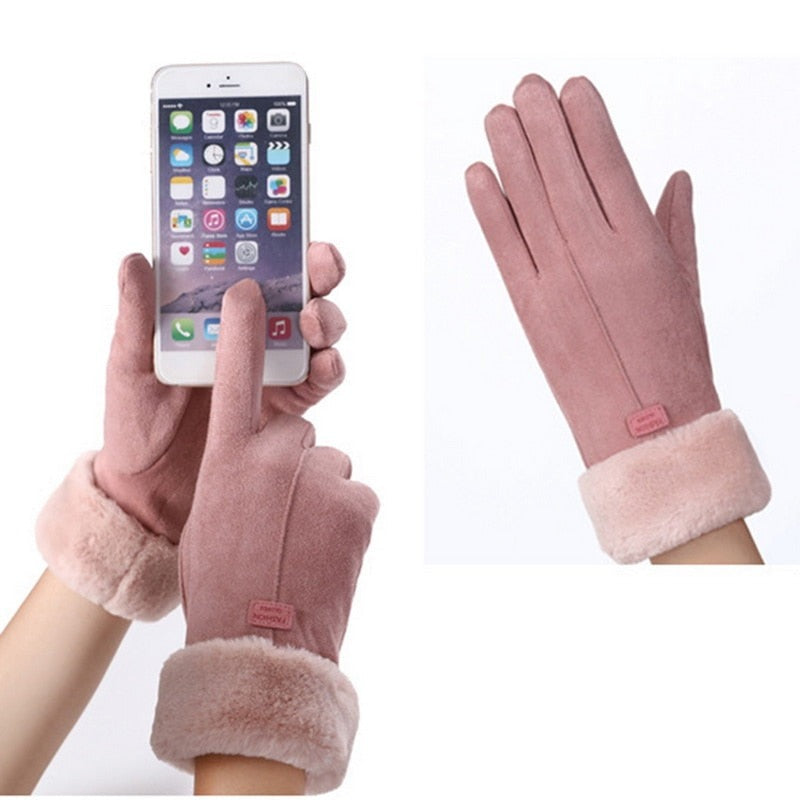 Women's Winter Touchscreen Waterproof Furry Gloves for Cold Weather