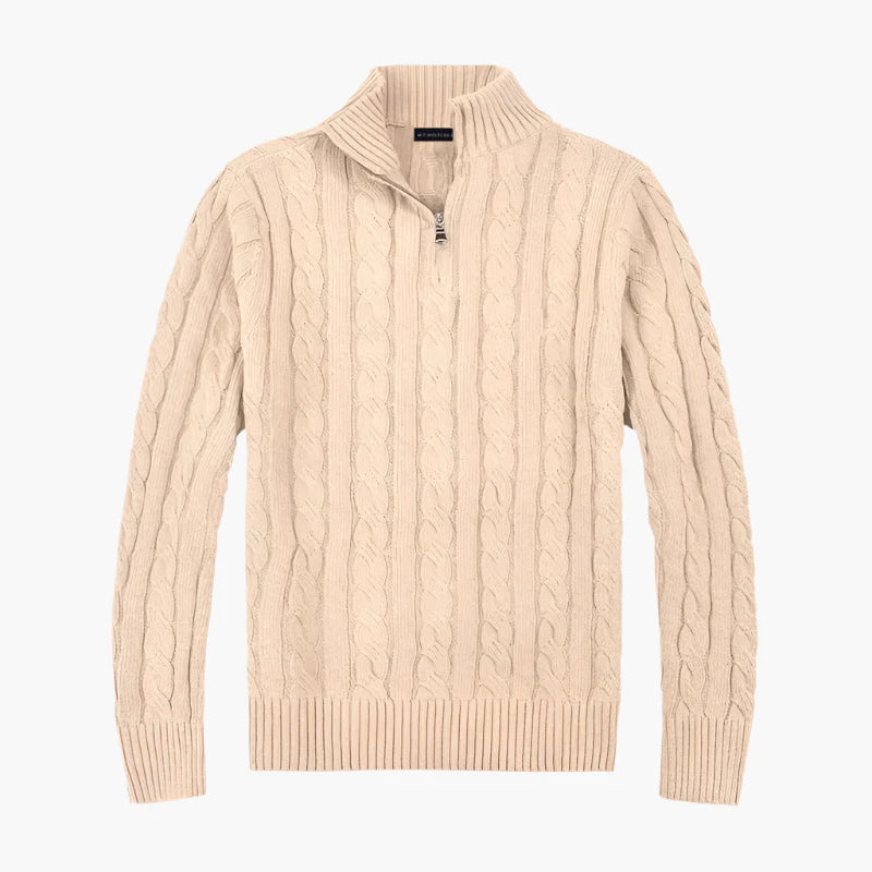 Men's Classic Cable-Knit Half-Zip Sweater for Timeless Style and Everyday Comfort