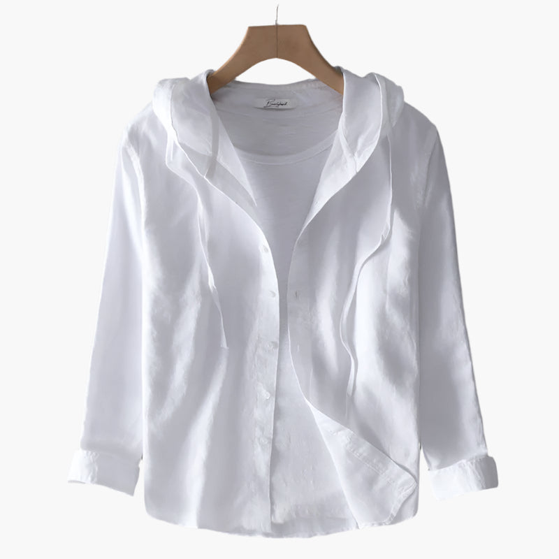 Women's Lightweight Hooded Button-Up Casual Shirt - Relaxed Fit Everyday Top