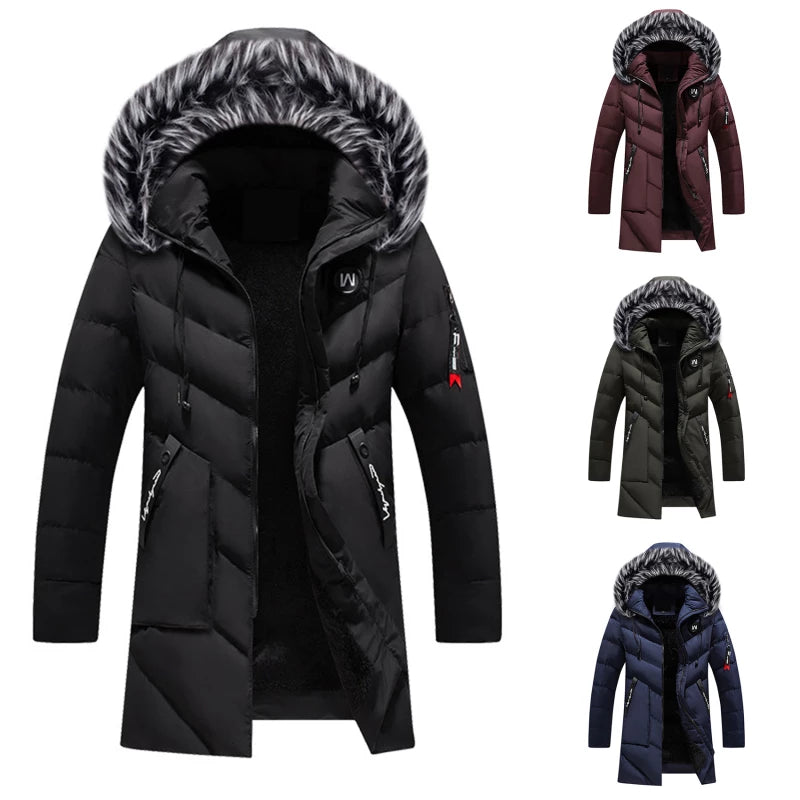 Men's Hooded Parka Winter Coat with Faux Fur Trim - Stylish Warm Outdoor Jacket