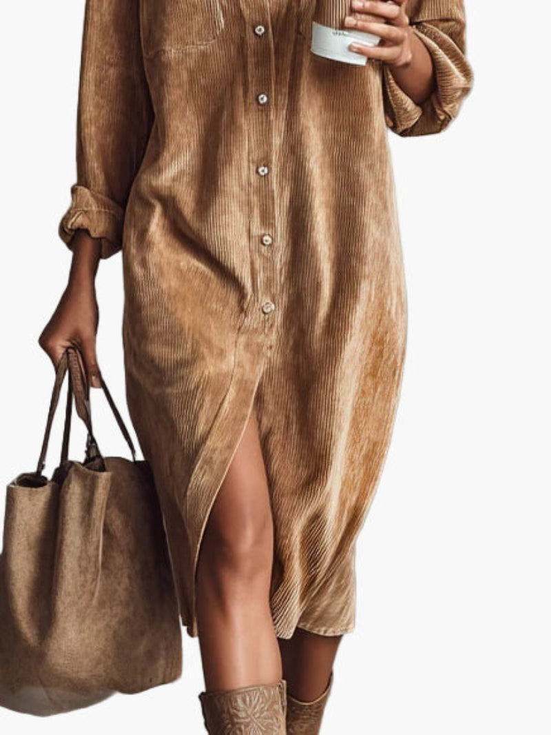 Women's Button-Down Shirt Dress Midi Casual Style