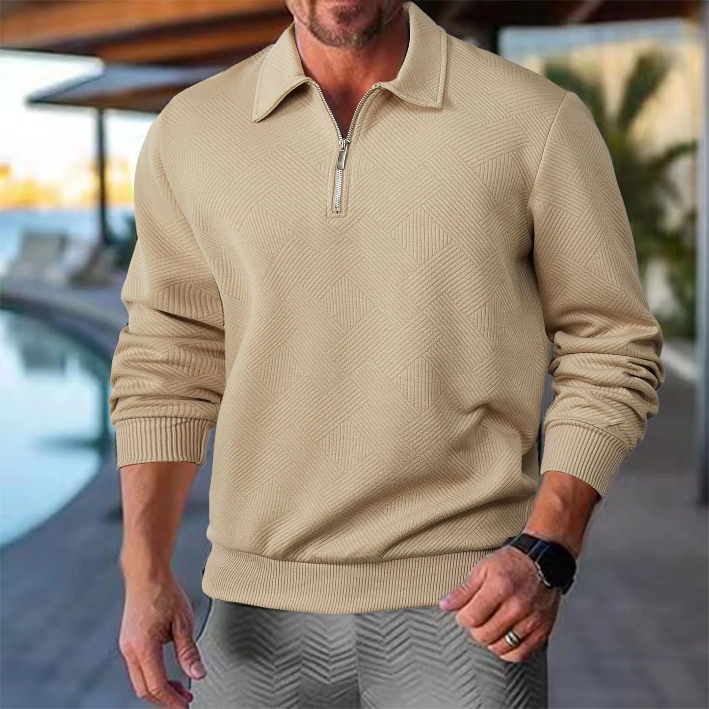 Men's Quarter-Zip Vintage Geometric Sweater – Relaxed Fit, Everyday Style