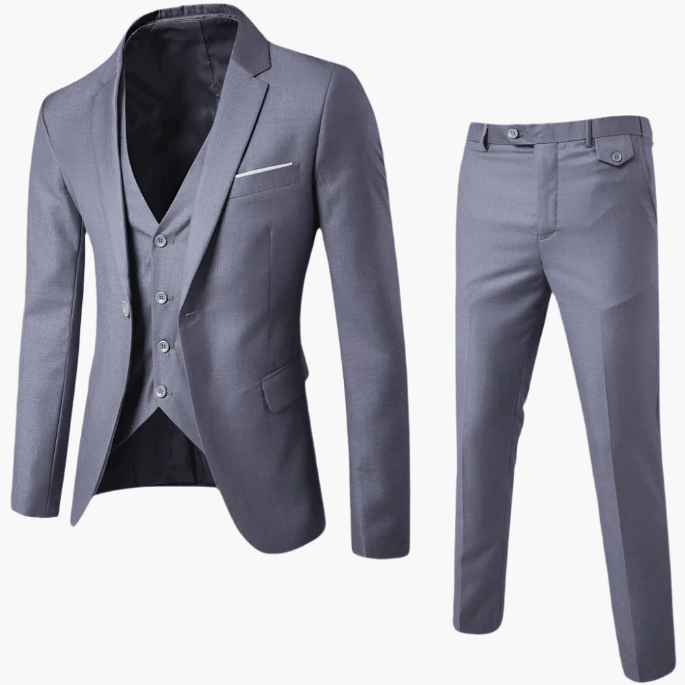 Men's Three-Piece Slim Fit Business Suit with Vest – Formal Wedding & Office Attire