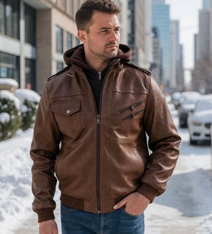 Men's Urban Moto Style Hooded Bomber Jacket - Streetwear Casual Zip Up