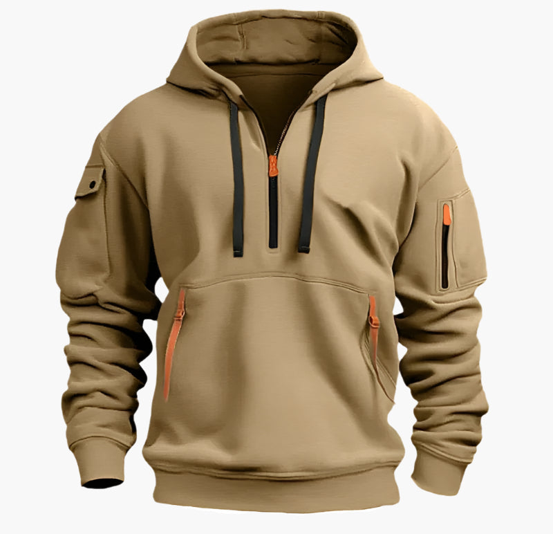 Men's Tactical Utility Hoodie with Zipper Pockets and Adjustable Hood - Streetwear Pullover for Everyday Use