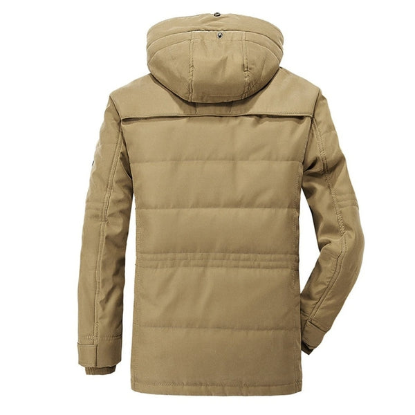 Men's Outdoor Winter Parka Jacket with Detachable Hood and Fleece Lining