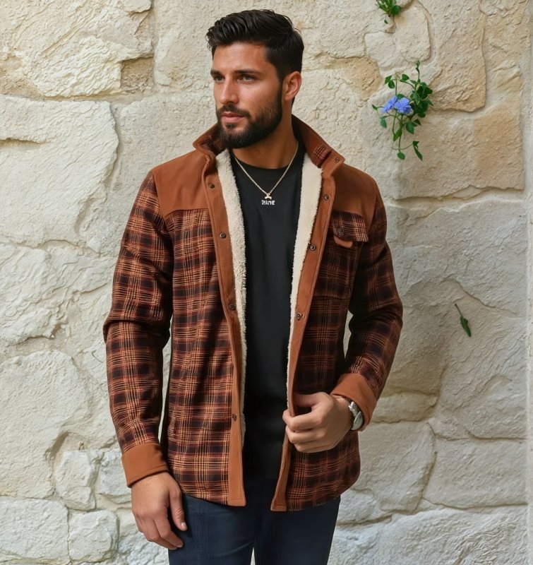 Men's Outdoor Plaid Shirt Jacket with Fleece Lining – Casual Adventure Style