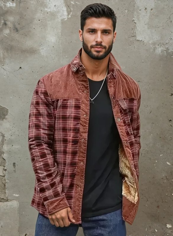 Men's Outdoor Plaid Shirt Jacket with Fleece Lining – Casual Adventure Style