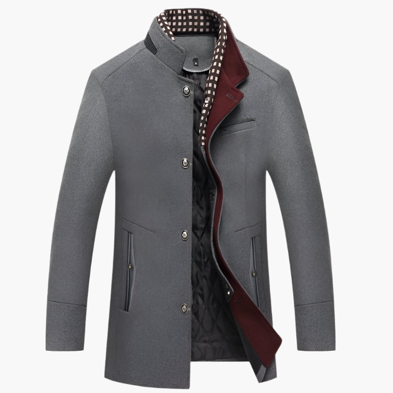 Men's Slim Fit Mid-Length Pea Coat with Removable Collar – Smart Casual Outerwear